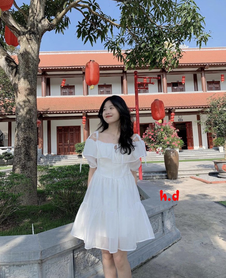 Đầm tiểu thư bệt vai buộc nơ xòe tầng siêu đẹp