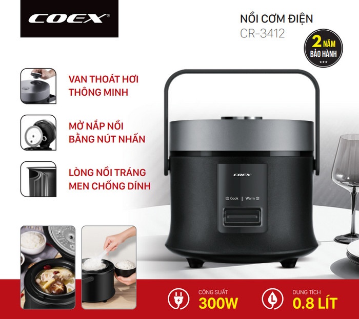 Nồi cơm điện cơ 0,8L Coex CR-3412