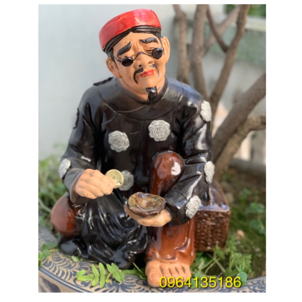 Tượng  thầy bói xem số h32cm tiểu cảnh gốm sứ Bát Tràng