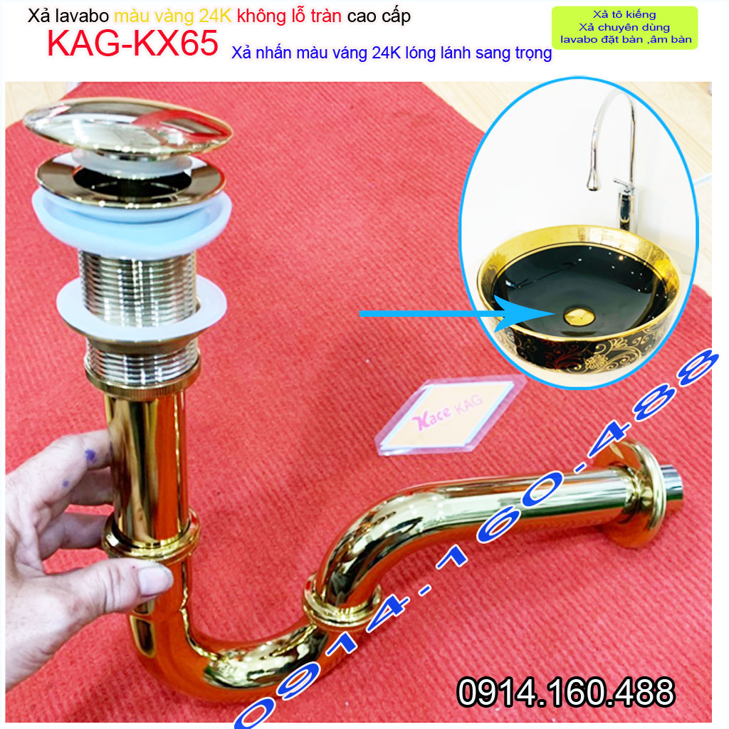 [HCM]Xả lavabo KAG-KX65 không lỗ tràn, bộ thoát nước chậu rửa mặt sứ nhấn inox MÀU VÀNG 24K sang trọng xả êm siêu bền sử dụng tốt