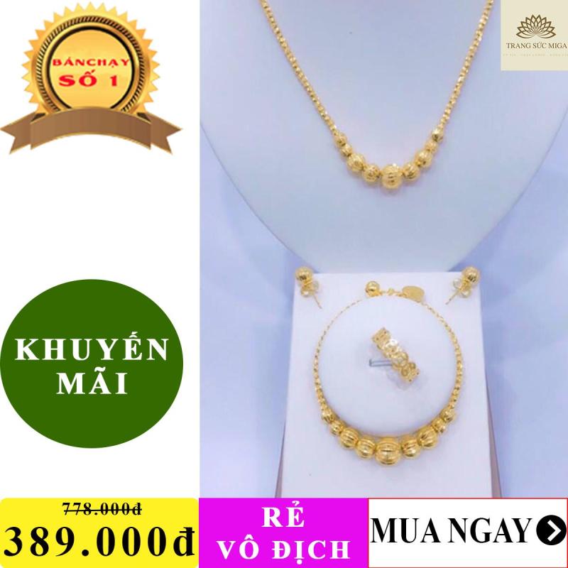 Bộ trang sức bi vàng trơn chạm khắc tinh xảo phong cách thời thượng Trang Sức Miga VB401091926 - dùng đi tiệc cực kì sang chảnh
