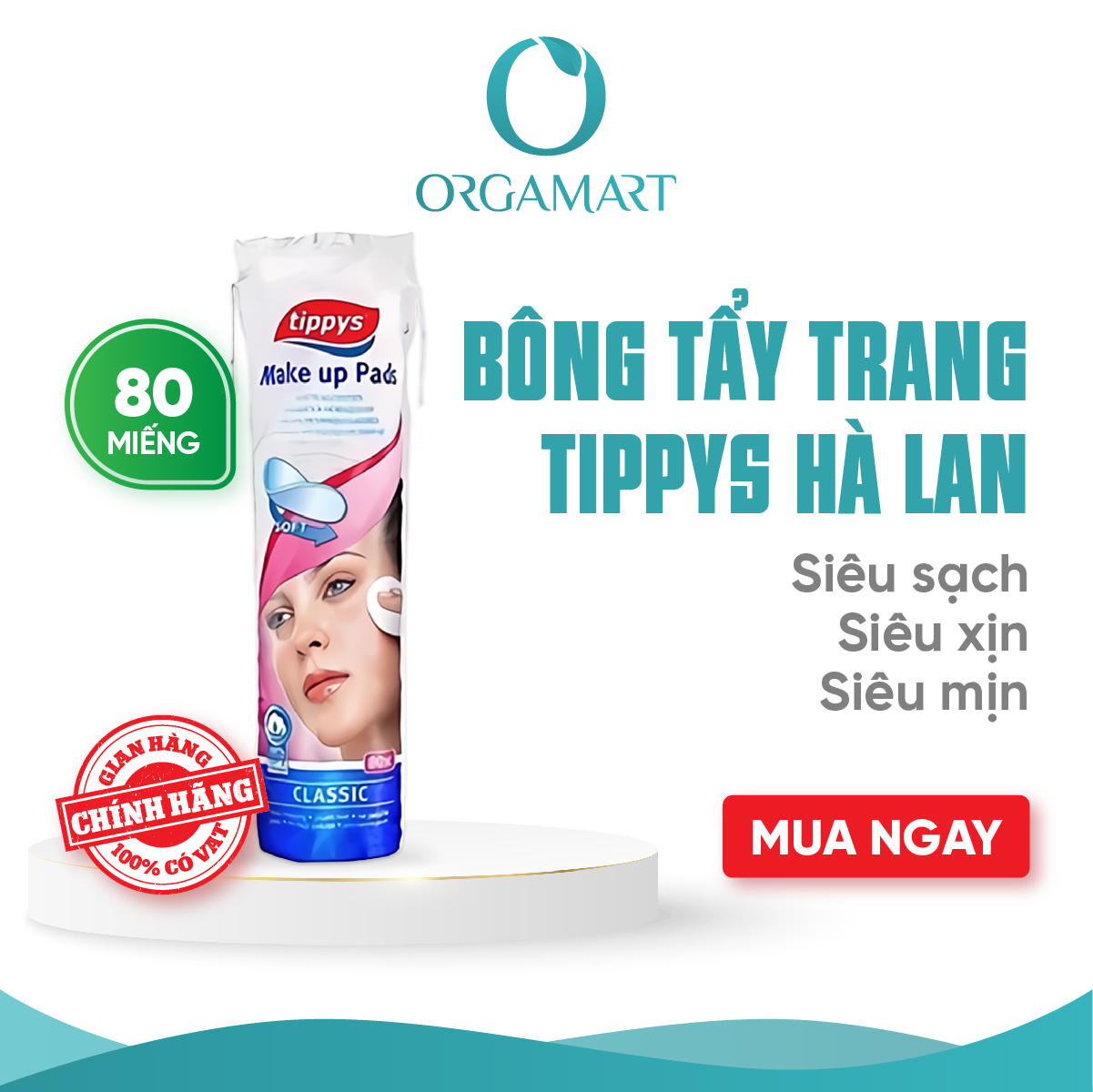 Bông tẩy trang Tippys Classic Make Up Pads 100% Cotton Tự Nhiên ( 80M/120M/140M )