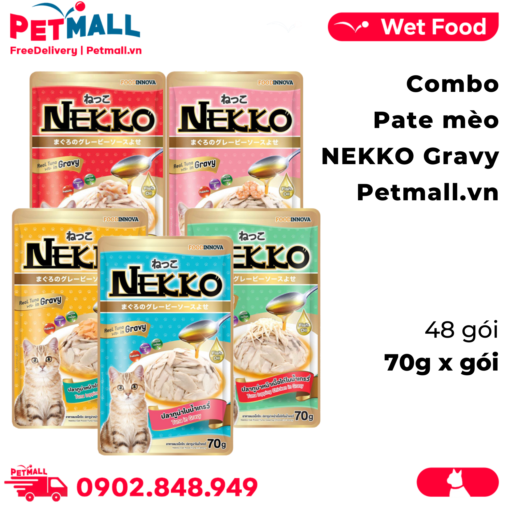 Combo 48 gói 70g - Pate mèo NEKKO Gravy - Mix vị Petmall