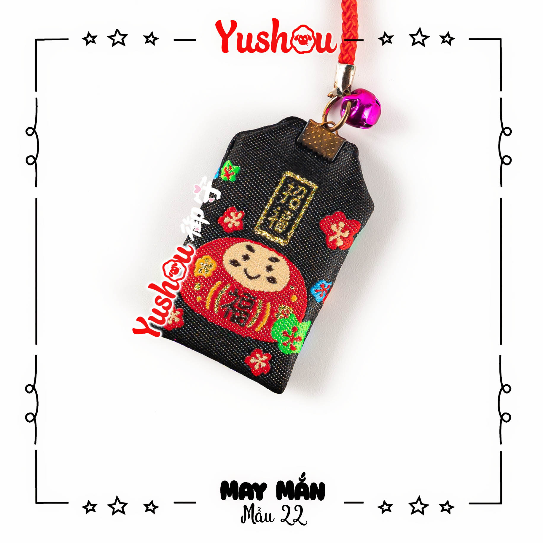Móc Khóa Yushou May Mắn - Daruma (Kiểu Omamori), Có sẵn