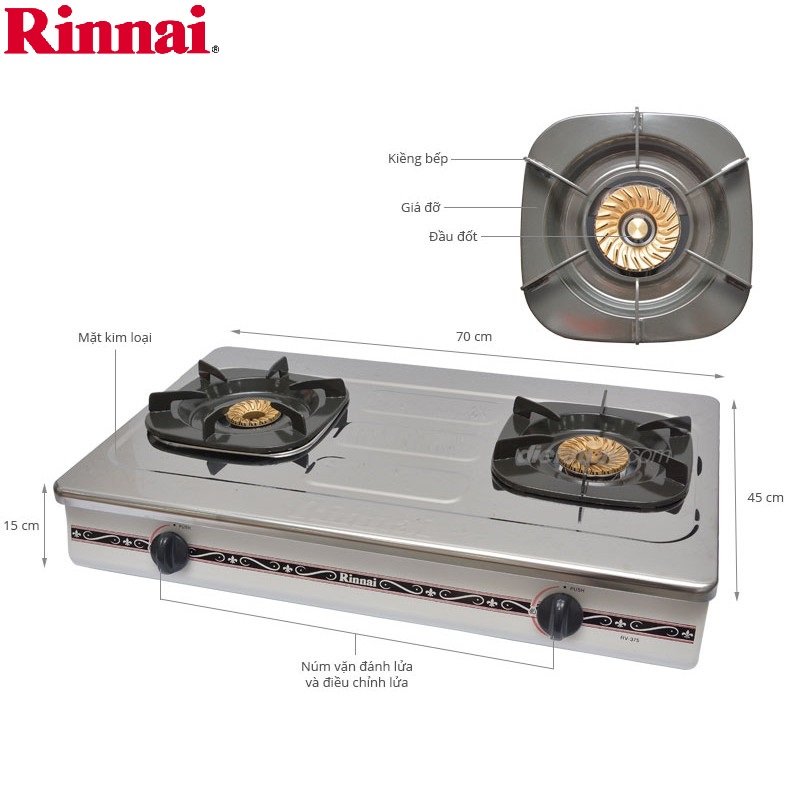 Bếp gas đôi Rinnai RV 375 SW N mặt inox