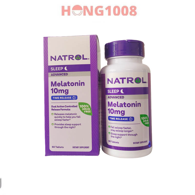 Viên uống Natrol Melatonin 10mg  60 viên Giúp Ngủ Sâu Giấc Không mùi - Mẫu mới bật - Shop Hong1008