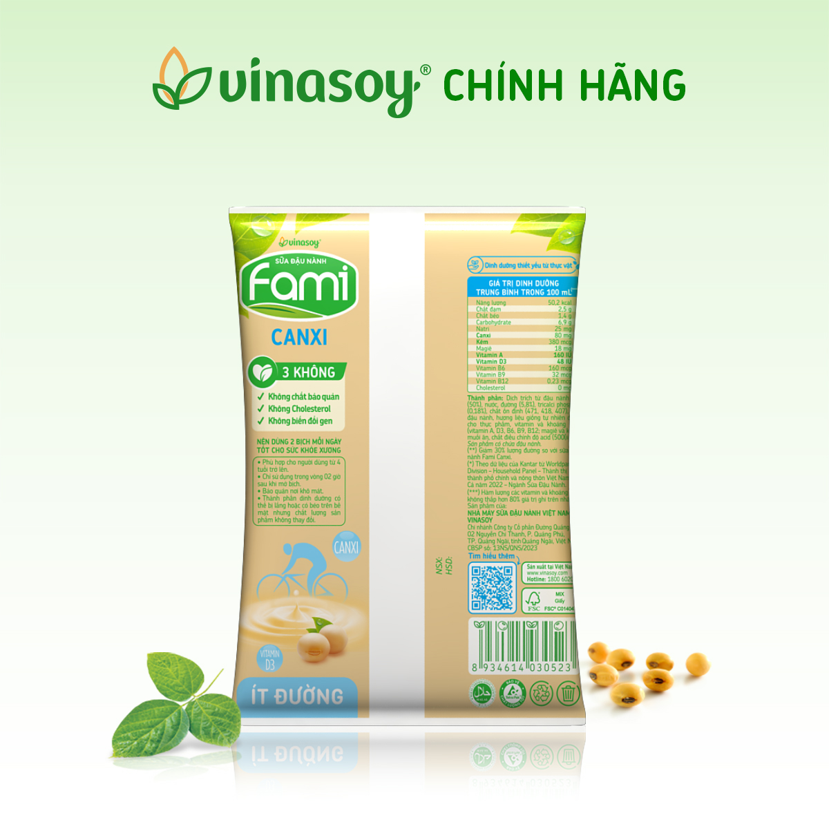 Thùng sữa đậu nành Fami Canxi ít đường (40 bịch x 200ml)