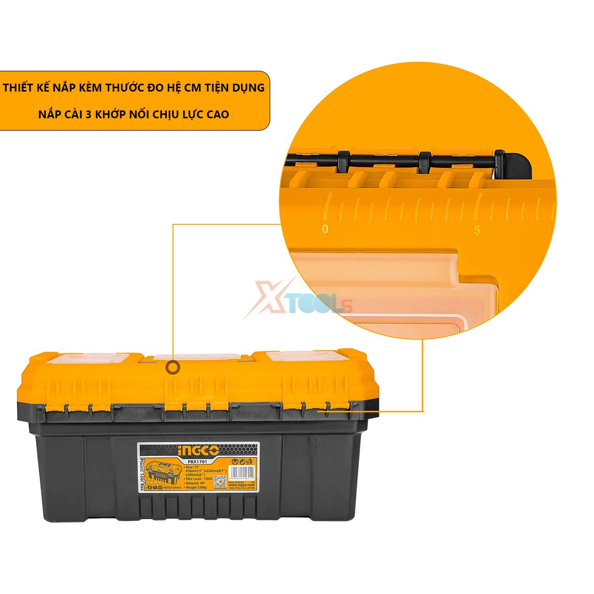 Thùng đựng đồ nghề đa năng INGCO 14-17-20 inch | hộp đồ nghề/dụng cụ 5 ngăn nhựa PP chịu lực cao, chống va đập, khóa kim loại hoặc khóa sắt