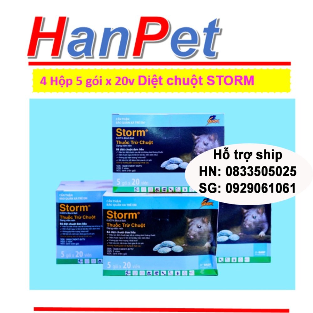 Hanpet - Hộp 5 gói, mỗi gói 20 viên Thuốc Diệt Chuột Storm CHỐNG ĐÔNG MÁU (THUỐC CHUỘT 413d)- HP10032LV