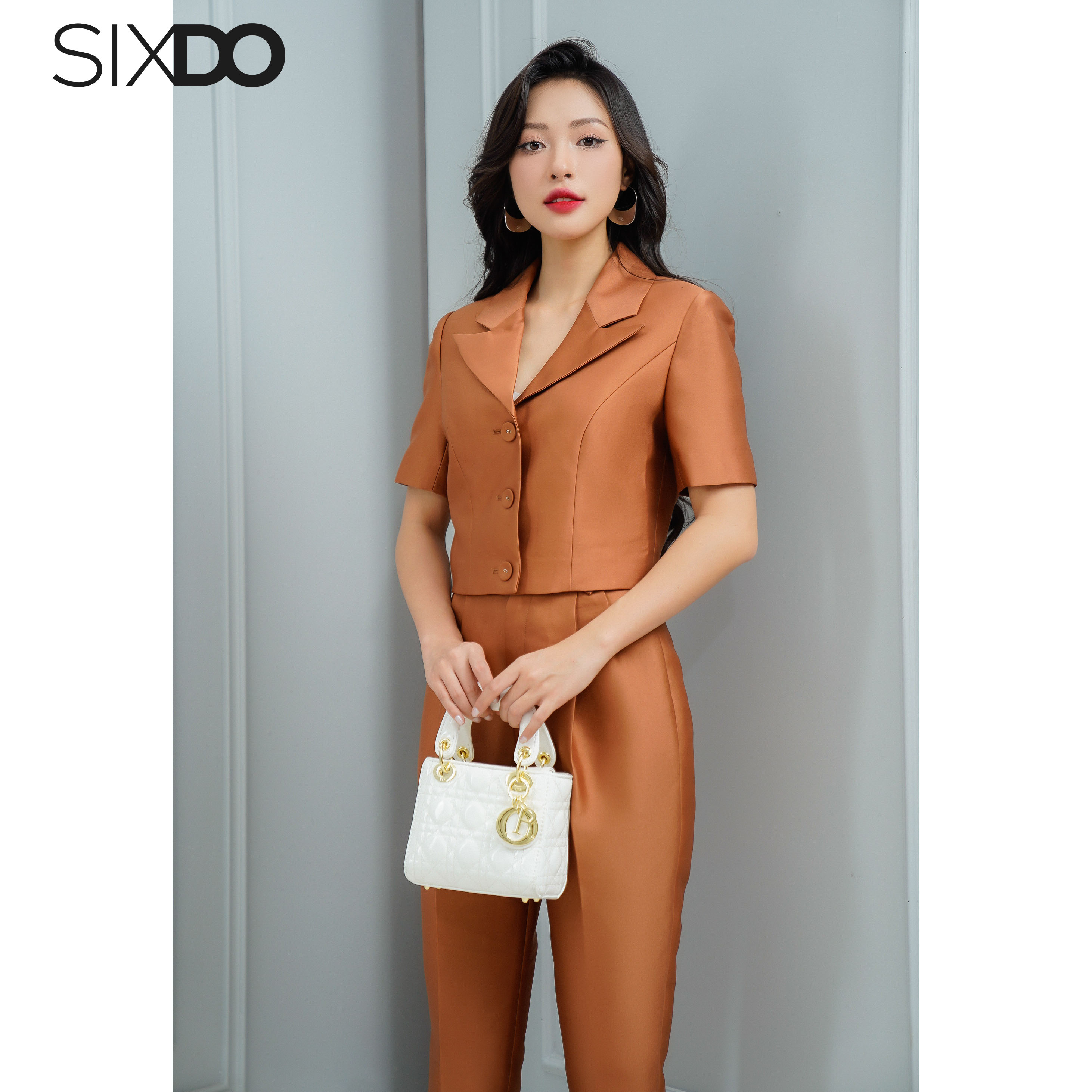 Áo Vest nữ taffeta dáng lửng SIXDO (Brown Cropped Taffeta Vest)