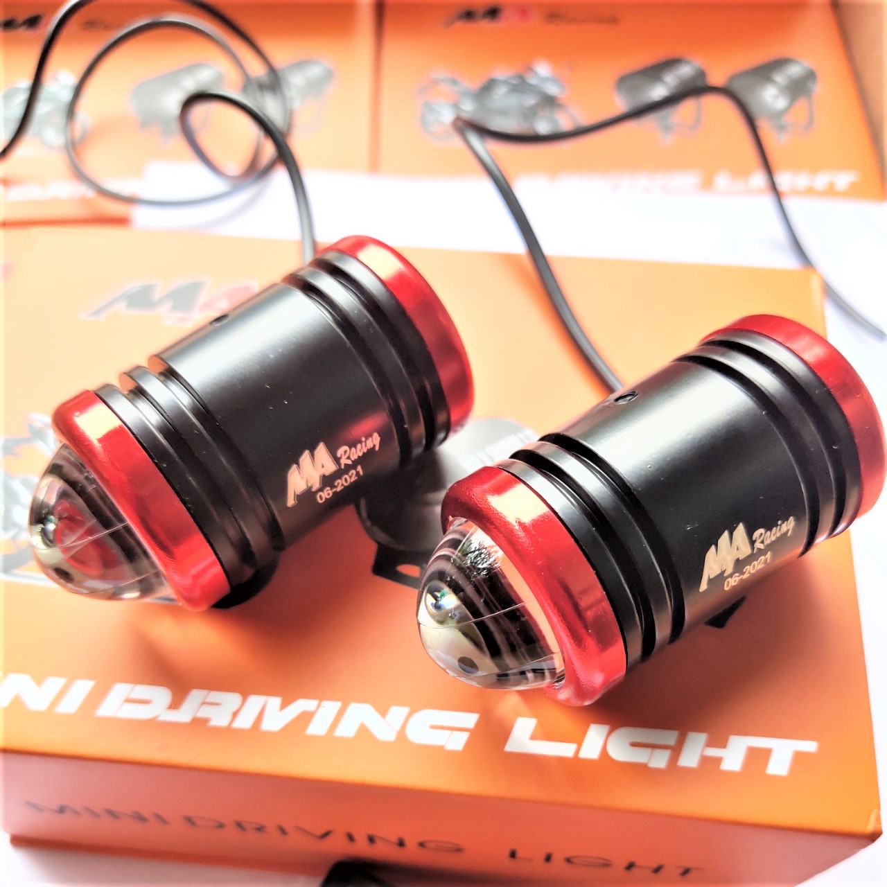 ĐÈN TRỢ SÁNG MINI XE MÁY 2 CHẾ ĐỘ CỐT VÀNG PHA TRẮNG VIỀN ĐỎ  SIÊU SÁNG