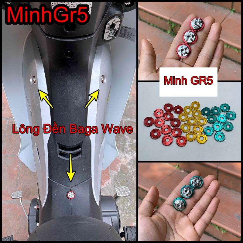 Combo 3 ốc salaya + lông đền xanh vàng đỏ gắn baga wave, sirius, rsx, winner