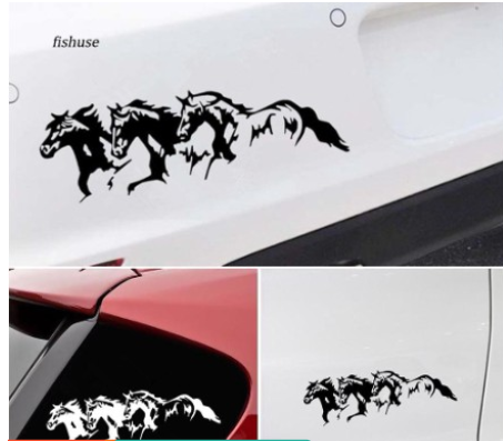 Decal hình đàn con ngựa chạy phản quang cho xe hơi ô tô Miếng dán tem Sticker song phi mã đáo thành công