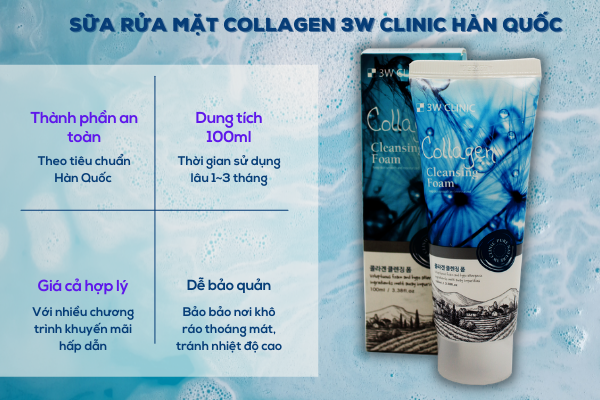 Sữa Rửa Mặt Collagen 3W Clinic Foam Cleansing 100ml
