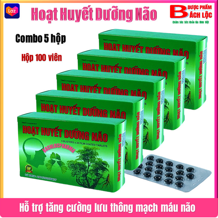 [Combo 5 hộp] Hoạt Huyết Dưỡng Não -thành phần Citicolin, Coenzyme Q10 USA-Giảm Đau Đầu, Hoa Mắt, Chóng Mặt, Mất Ngủ,Rối Loạn Tiền Đình - Hộp 100 viên