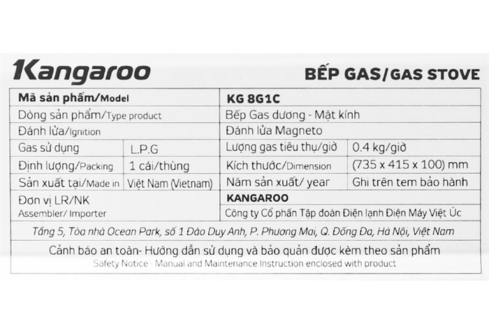 Bếp gas đôi Kangaroo KG8G1C ( hàng trưng bày )
