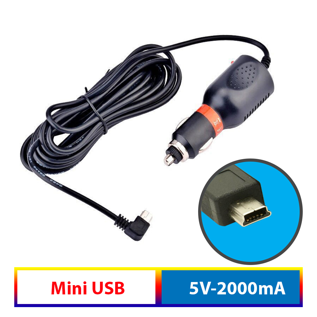 Tẩu nguồn cho camera hành trình, camera ô tô, nguồn vào 12-24V, ra 5V 2A. Dây dài 3.5m, chân Mini USB