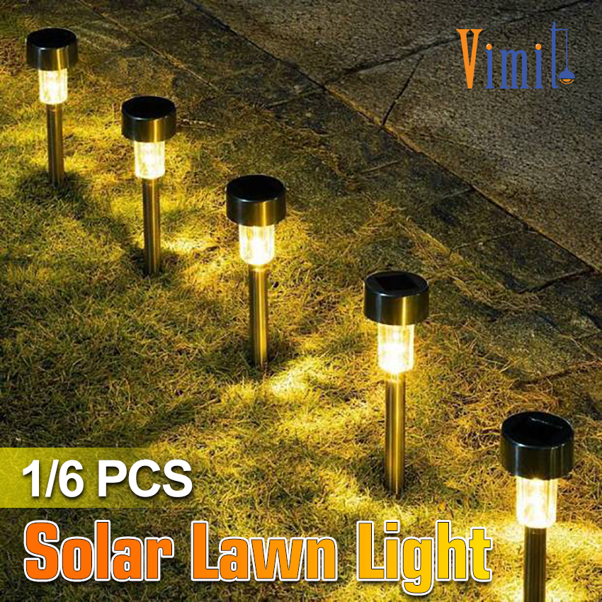 Vimite 6PCS Solar Lawn Light Outdoor Waterproof Automatic Garden Light Landscape Lighting Stainless Steel Pathway Lamp for House Yard Fence