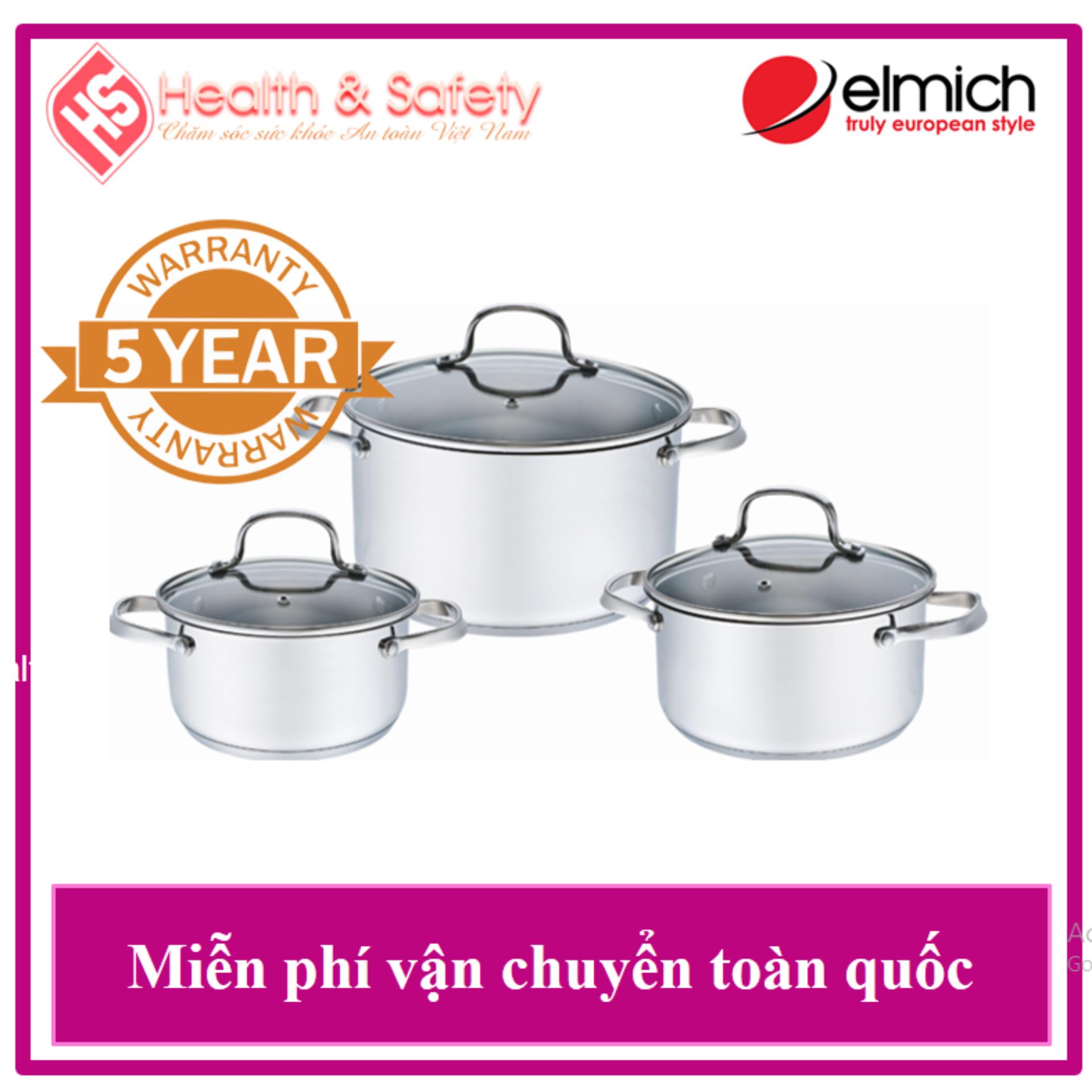 BỘ NỒI INOX ELMICH CAO CẤP EL3330 CỠ 18CM, 20CM, 24CM - BẢO HÀNH 5 NĂM