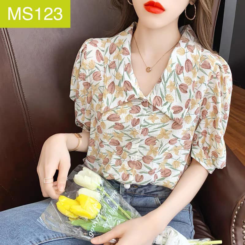 ❌FREESHIP - ÁO SƠ MI NỮ CÔNG SỞ HỌA TIẾT HOA CỔ BẺ (MS123)