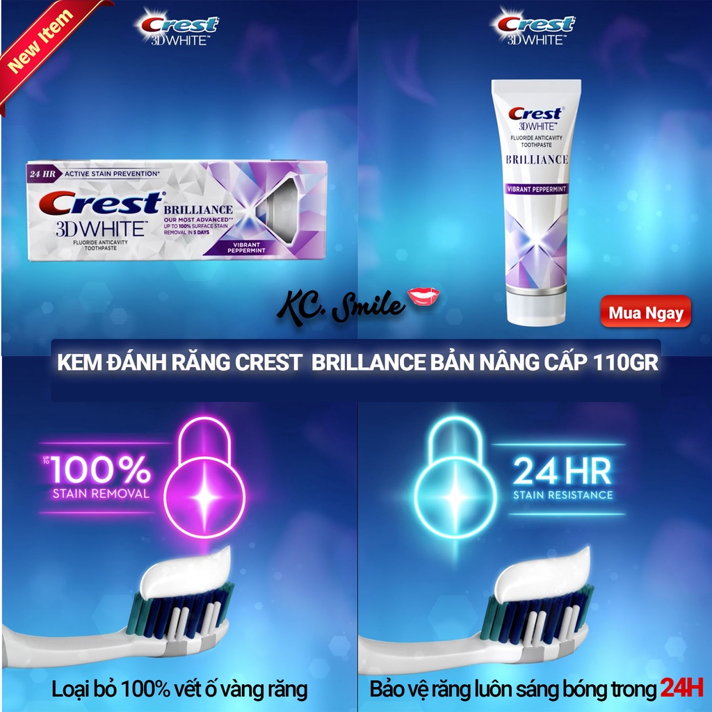 Combo 3 tuýp kem đánh răng crest 3D White Brilliance - 3 pack