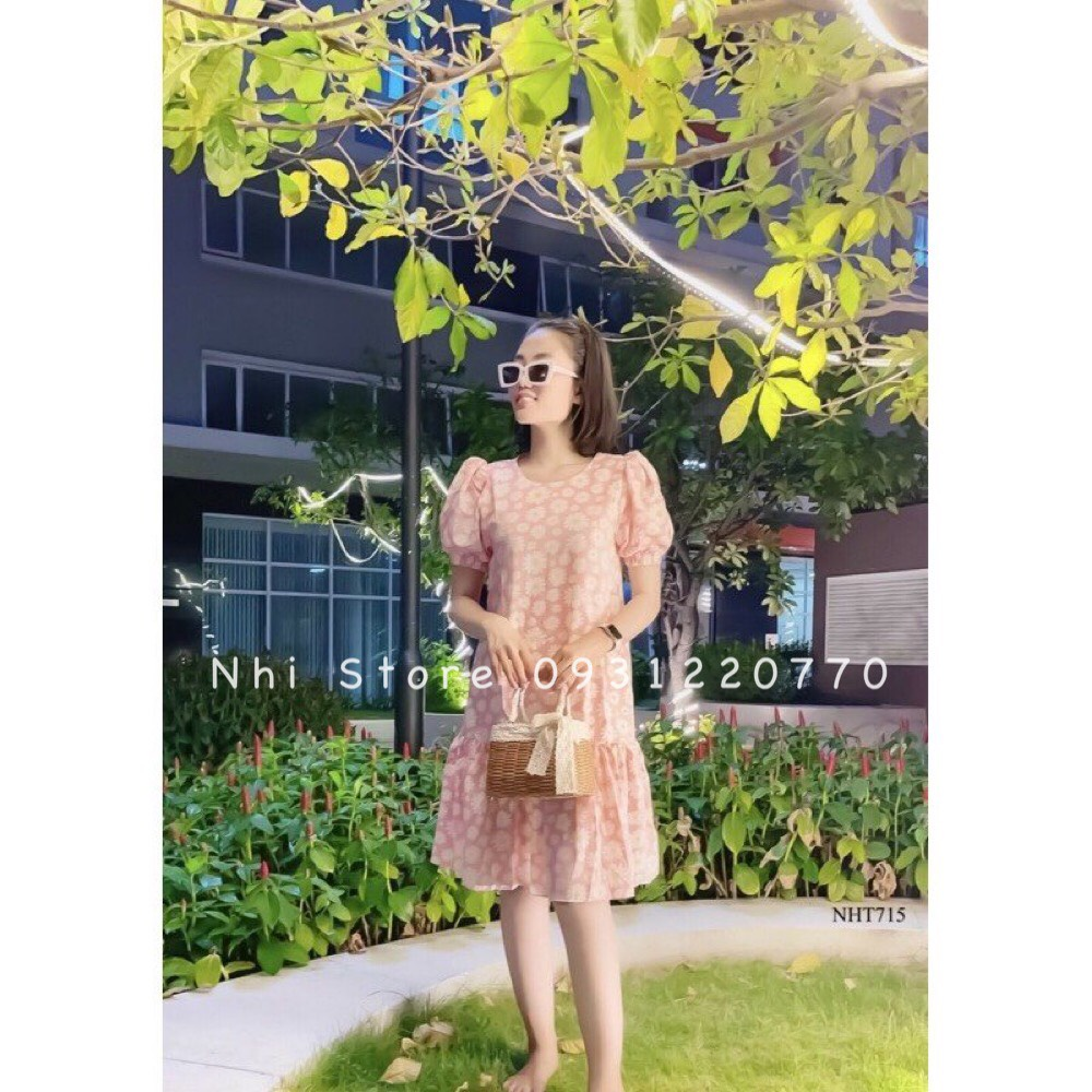 Đầm suông lụa thái hoa vintage freesize dưới 60kg