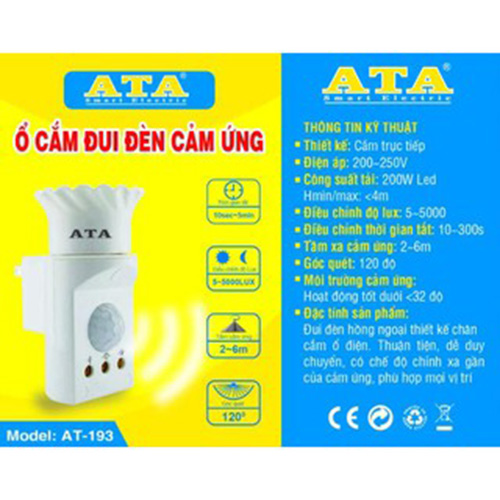 [HCM]Ổ cắm đui đèn cảm ứng ATA AT-193