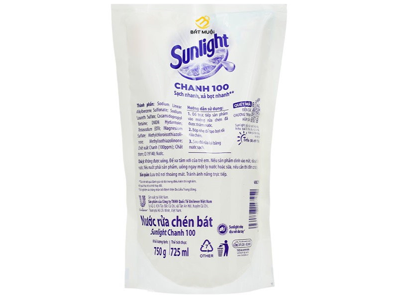 Nước rửa chén Sunlight chanh túi 725ml - BAT MUOI