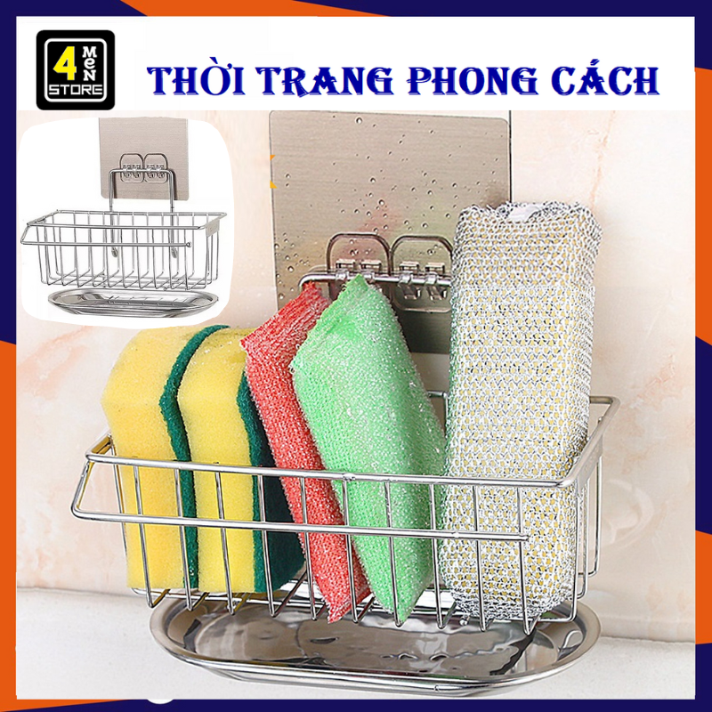 Kệ inox dán tường để đồ rửa chén bát có khay hứng nước cao cấp - Giá để giẻ rửa bát inox 304 dán tường Siêu Chắc, Bền có khay hứng nước.
