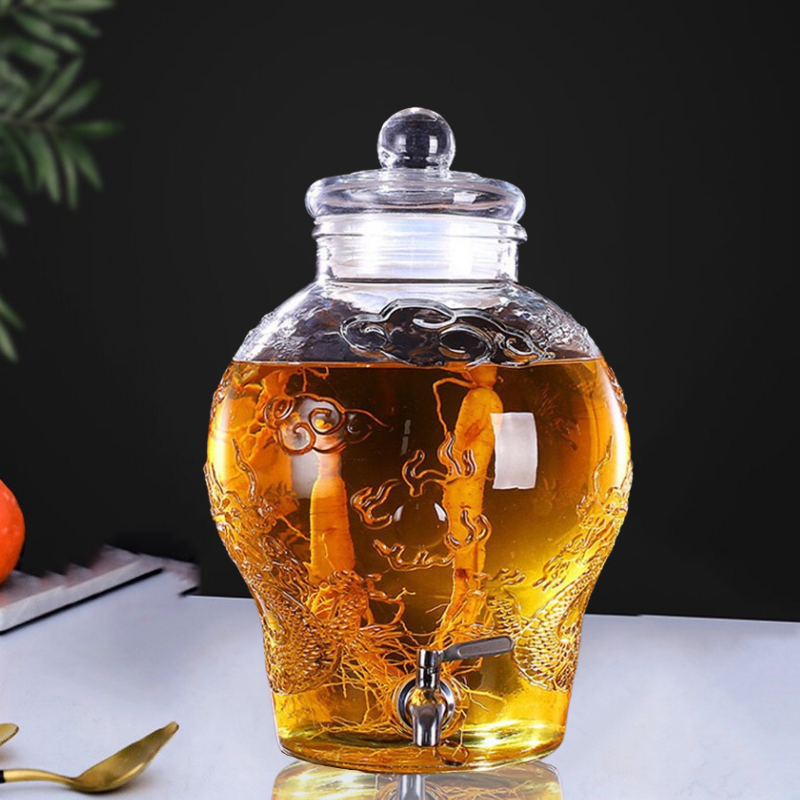 Bình Thủy Tinh 6 Lít Ngâm Tửu Sâm Chum Rồng ( Có Van)