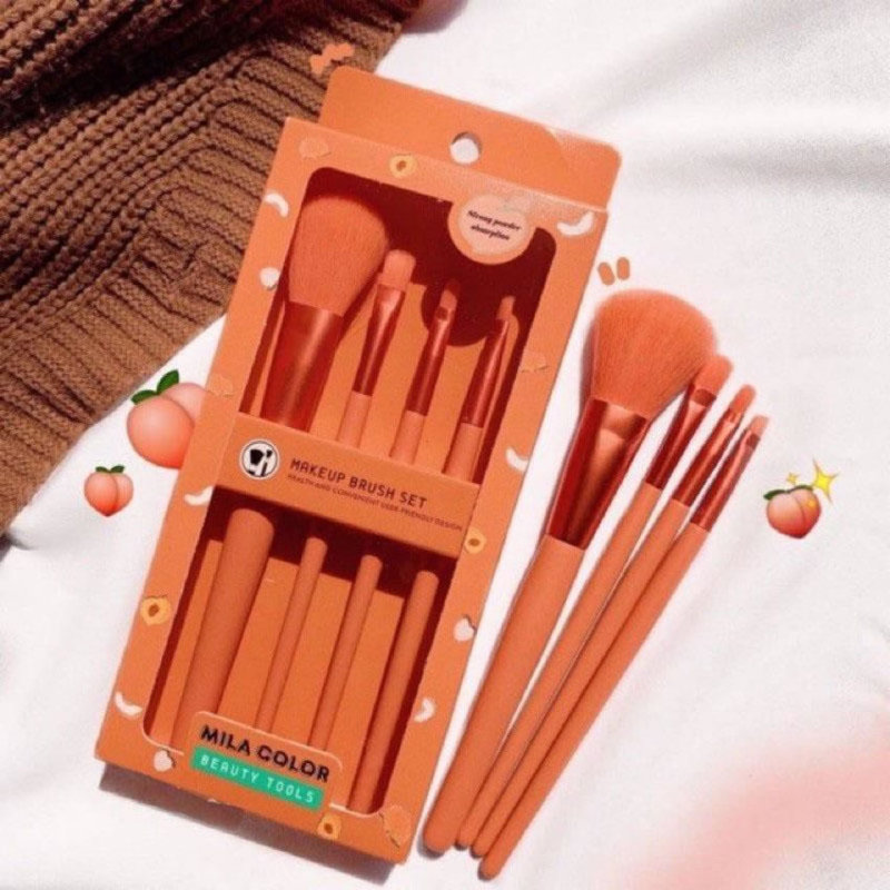 Bộ 4 Cọ Trang Điểm Tone Cam Hồng MILA COLOR Beauty Tools- Tenshi cosmetics nhập khẩu