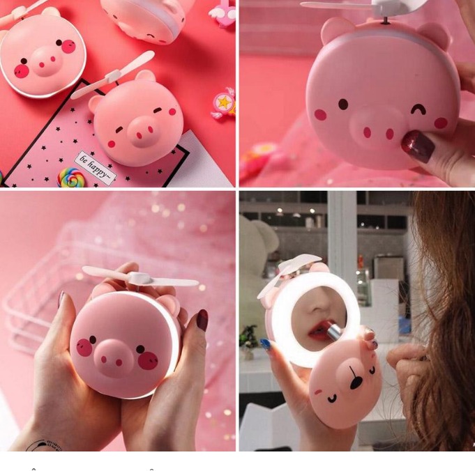 Quạt theo gương 3in1 hình gấu- heo hồng-top giá rẻ hcm