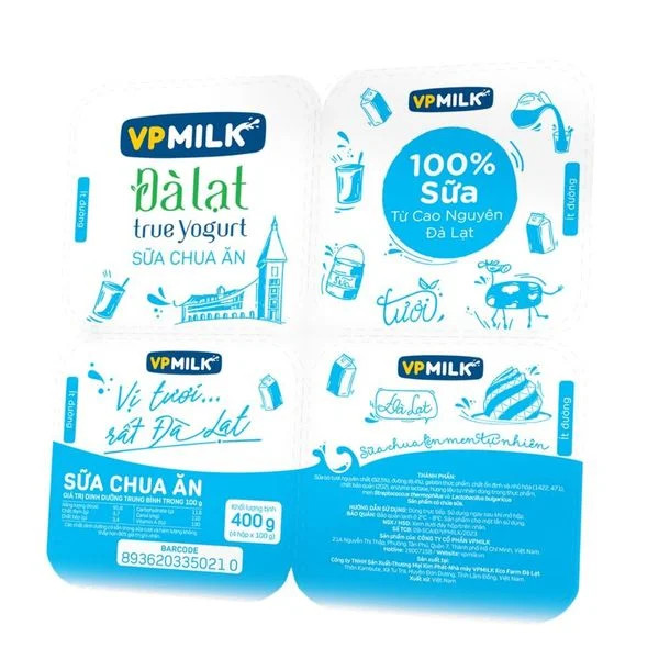 [VẬN CHUYỂN HỎA TỐC HCM](Lốc 4 hộp) Sữa chua ăn VPMilk Đà Lạt True Yogurt ít đường