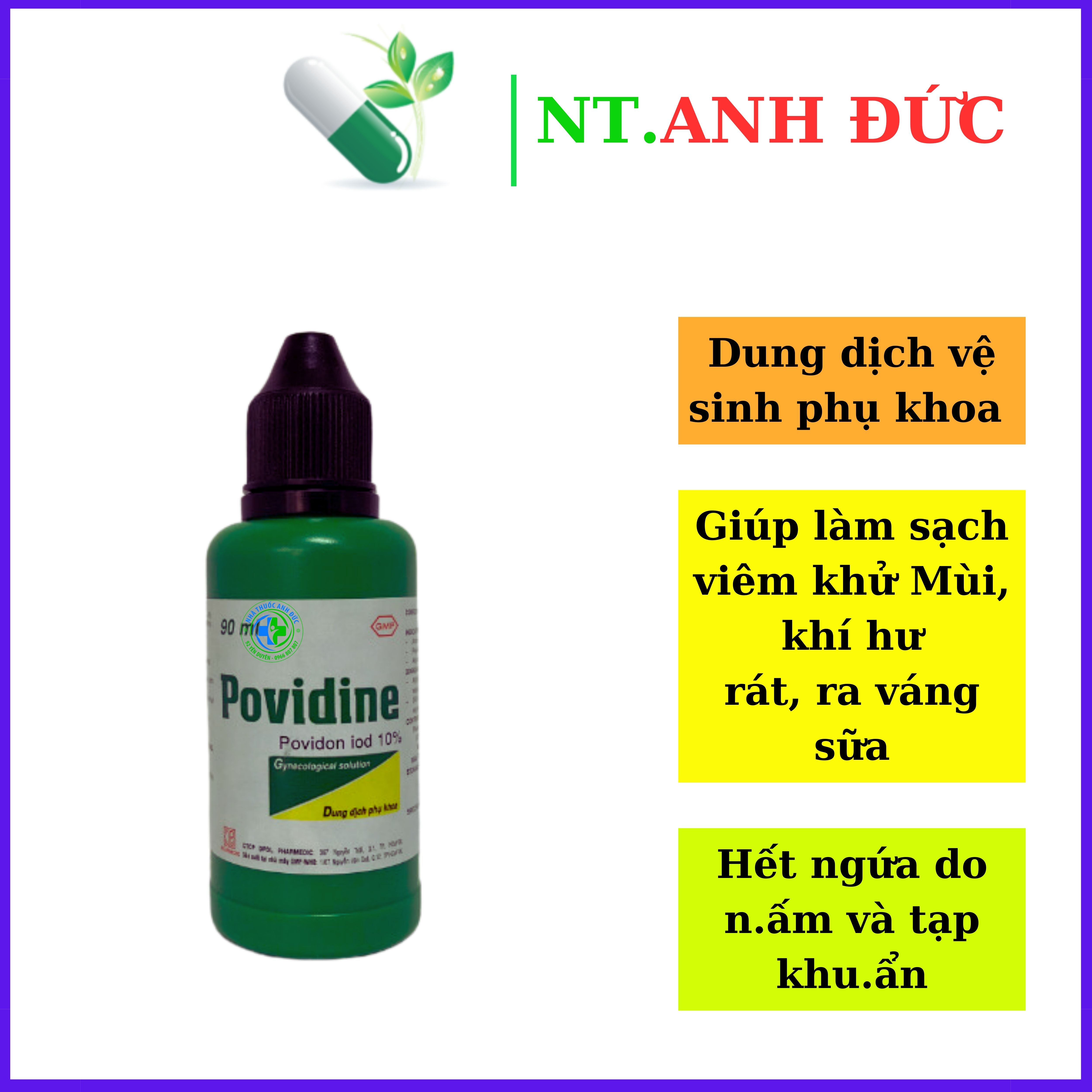 Dung dịch vệ sinh phụ khoa phụ nữ Povidine giúp giảm viêm, nấm ngứa, khí hư 10% chai 90ml