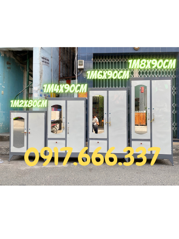Tủ sắt đựng quần áo sơn dầu 2 cánh màu xám giá rẻ