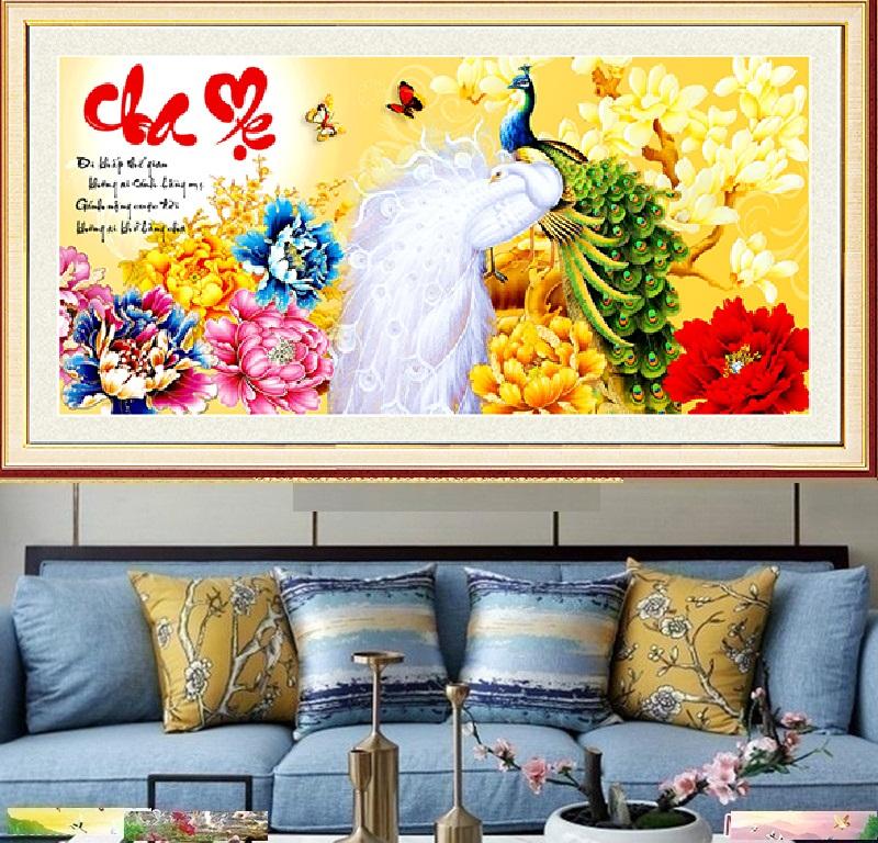 Tranh đính đá Cha mẹ. Mã tranh LV078, hãng Lavender, kích thước 120x60 cm