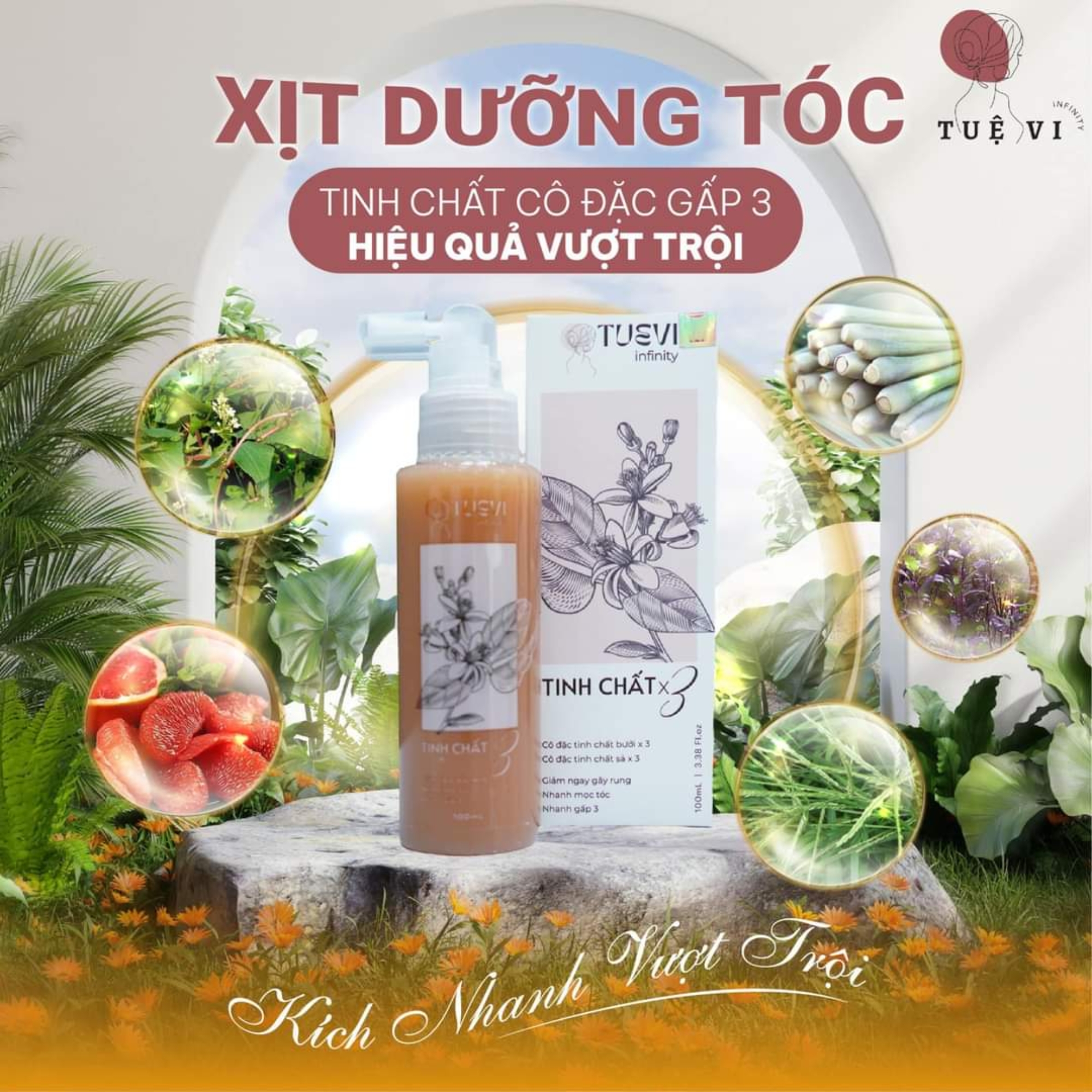 Xịt kích thích mọc tóc tinh chất sả bưởi tuệ vi infinity 100ml, kích thích mọc tóc, giảm rụng tóc, phục hồi tóc hư tổn, gãy rụng