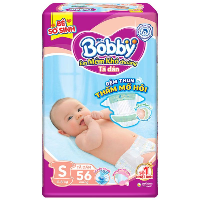 Tã Dán Bobby S56 Miếng Mẫu Mới(4 - 8kg) lõi nén 3mm