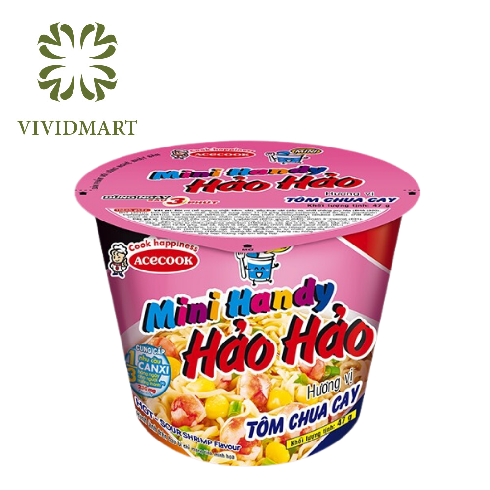 [1 CUP] - ACECOOK - HAO HAO INSTANT MINI HANDY CUP NOODLE 2 FLAVOURS: HOT-SOUR SHRIMP FLAVOUR - SATAY BEEF FLAVOUR (47-53G/CUP)