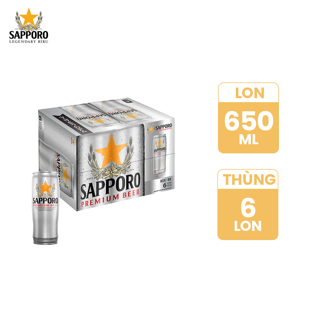 Combo 02 thùng Sapporo Premium 6 lon - 650ml