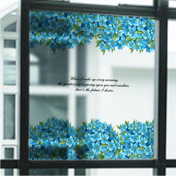 [HCM]Decal Trang Trí Kính Cao Cấp Mẫu Chân Hoa Màu Xanh Trời (60cm X 58cm)-DK7004