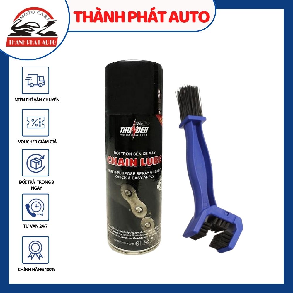 [HCM]Chai xịt bôi trơn sên xe máy Thunder 400ml tặng bàn chải vệ sinh sên 3D chuyên nghiệp