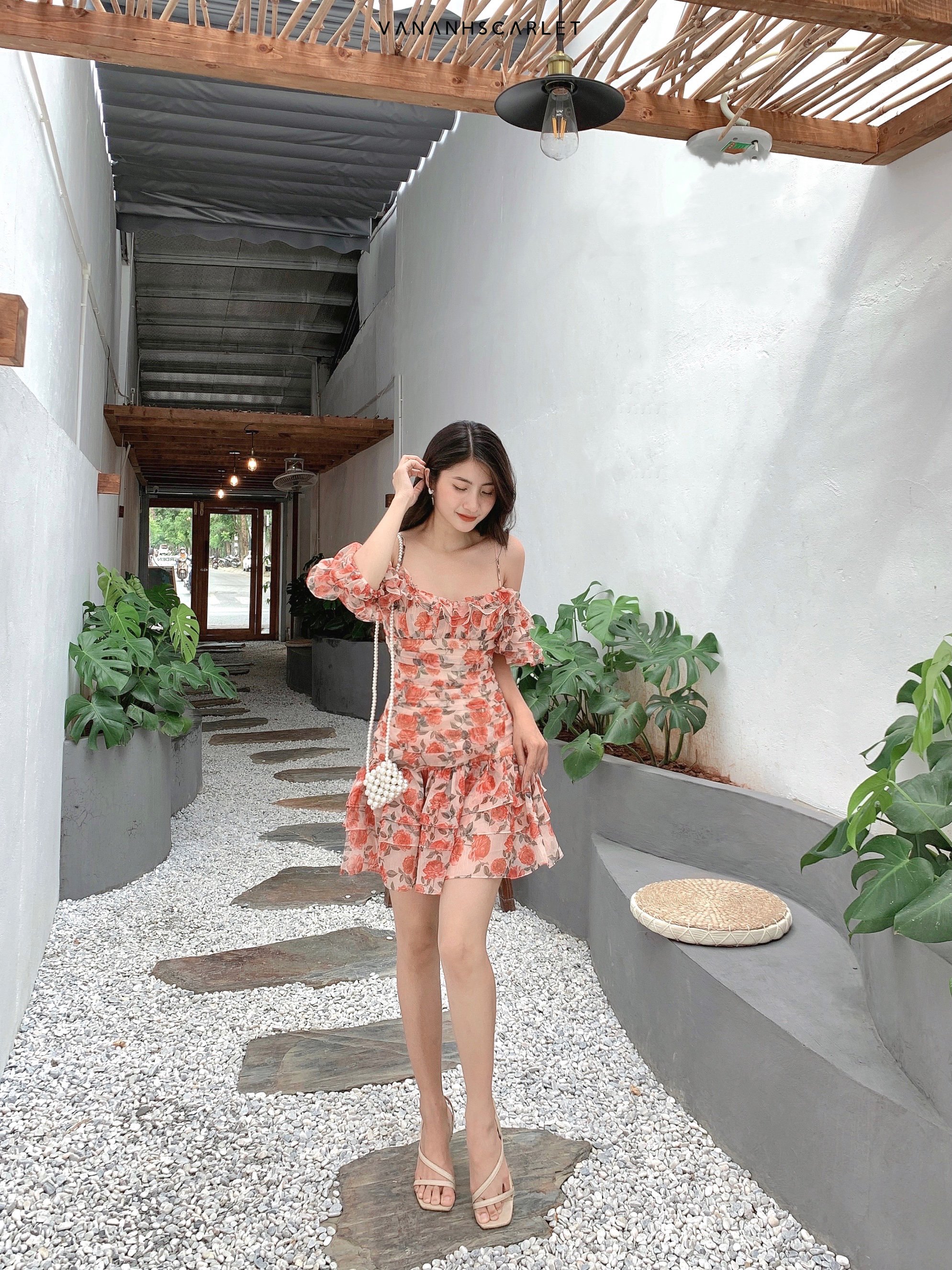 Váy nữ VANANHSCARLET voan hoa bèo tầng
