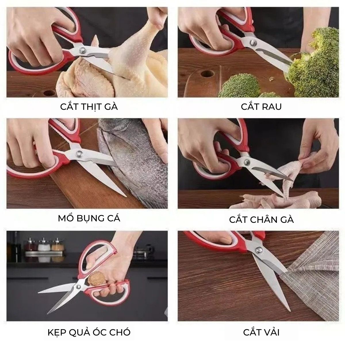 Kéo bếp đa năng inox, kéo làm bếp cán nhựa cao cấp siêu bền, Cắt rau chế biên hải sản chất liệu thép không rỉ