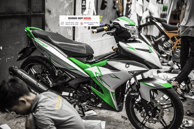 Tem trùm exciter 150 bạc xanh lá cây độ đẹp - Tem xe máy exciter 150 bạc xanh lá cây thiết kế theo yêu cầu - tem trùm xe ex 150 chế đẹp và rẻ chất