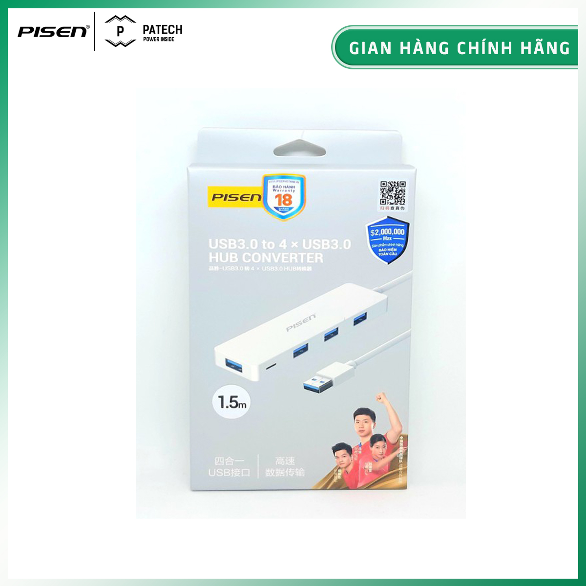 [20H 6/7 - 9.7 Nhập 77LAZSOCIAL80K Voucher giảm 12% đơn từ 250K tối đa 80K]Bộ chia Pisen 4 cổng USB 3.0 1.5m