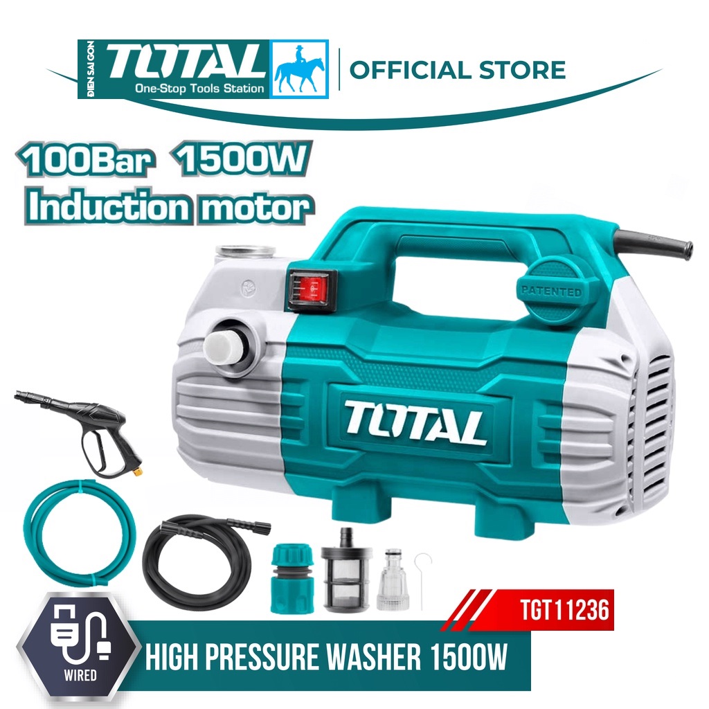 Máy xịt rửa xe 1500w 100bar dây đồng không chổi than total tgt11236