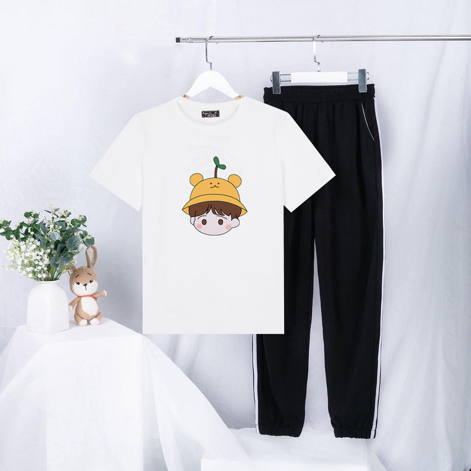 Sét Quần Áo Nữ Xinh Cute Chất Liệu Áo Cotton Organic Vải Thoáng Mát, Co Giãn Tốt Kèm Quần Thun Kiểu Dáng Trẻ Trung Năng Động Phong Cách Hàn Quốc