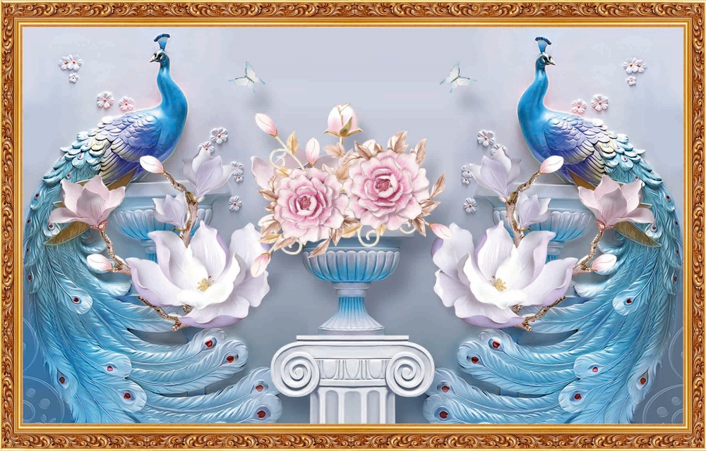 Tranh dán tường 3d con công