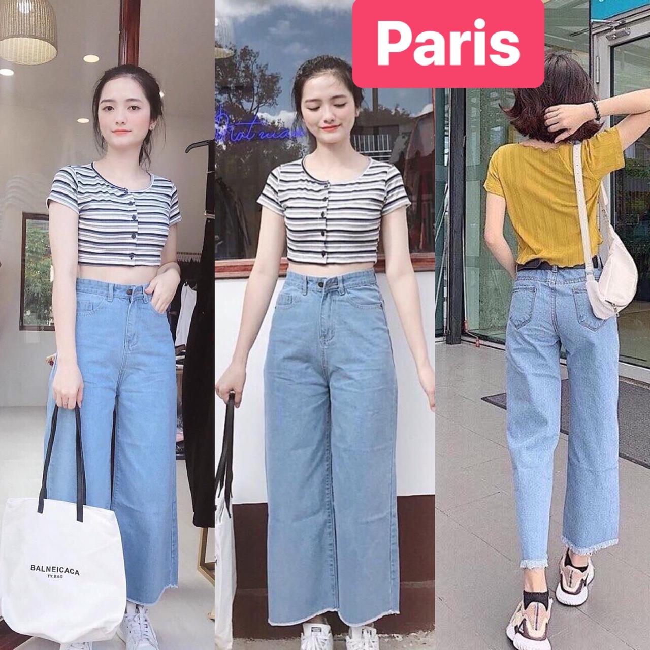 QUẦN BAGGY JEAN NỮ CHẤT BÒ XANH ỐNG RỘNG LOE LƯNG CAO NÂNG MÔNG HÀN QUỐC JEJU 1hitshop sành điệu CAO CẤP - PARIS FASHION